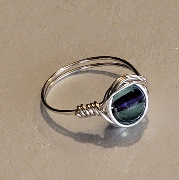 Silver Wire Wrapped Glass Bead Ring Size 8 - Picture 2 of 7